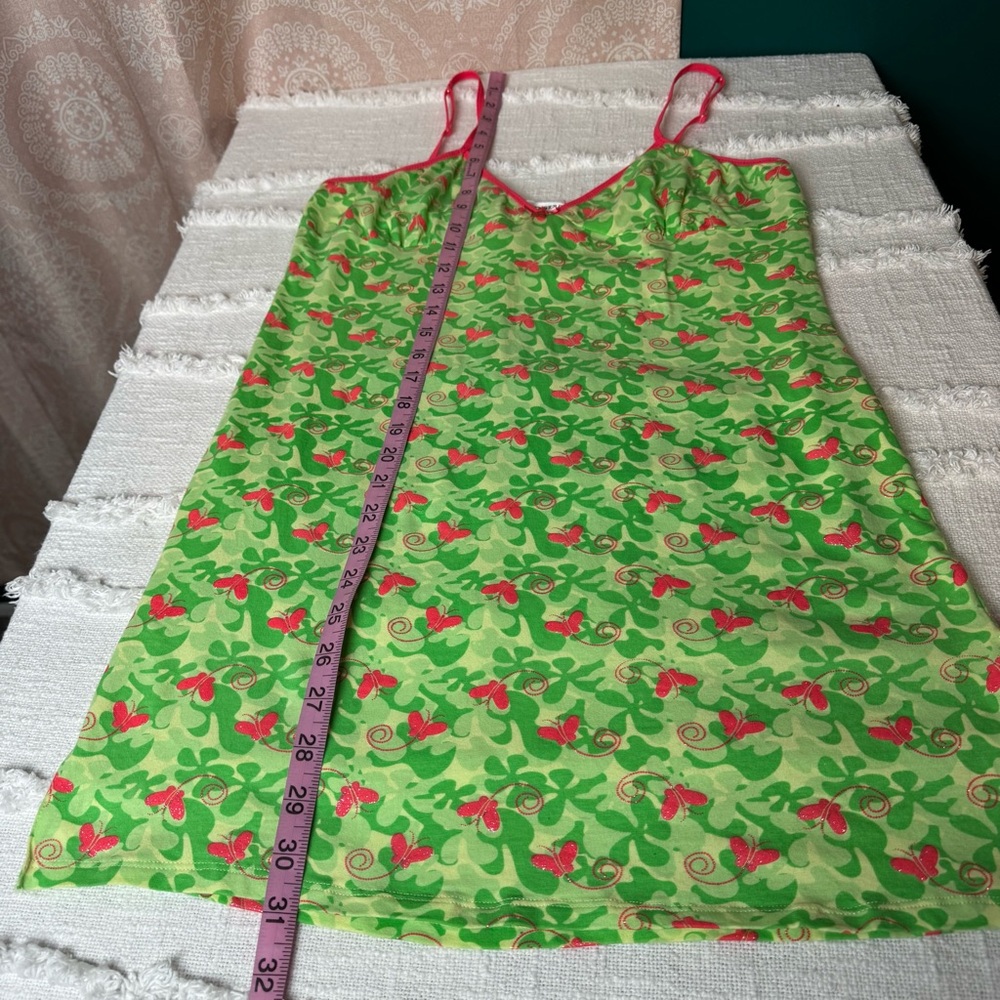 Y2K Popsi Lingerie Cami Green Pink Cami Nightgown Slip Butterflies Size Large - Picture 4 of 10